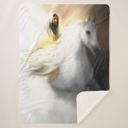 Jesus on a White Horse Sherpa Blanket