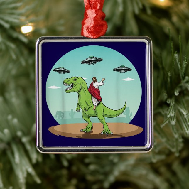 Jesus on Dinosaur UFO Christmas Ornament (Tree)