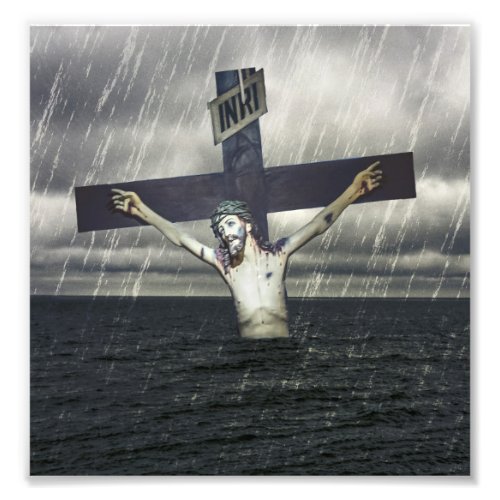 Jesus on the Cross at the Sea Photo Print