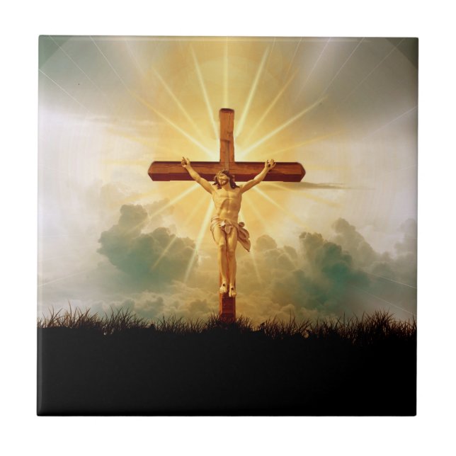 JESUS ON THE CROSS CERAMIC TILE (Front)