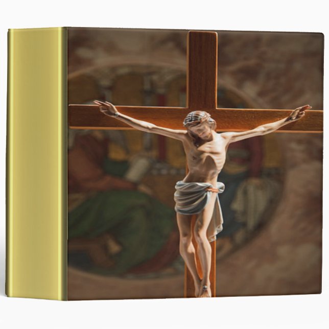 Jesus on the cross gold foil texture 3 ring binder (Front/Spine)