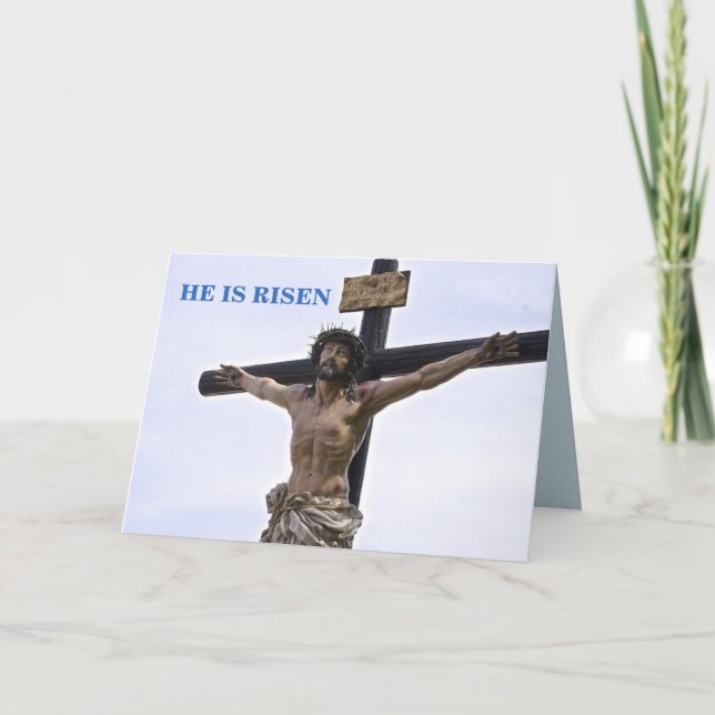 JESUS ON THE CROSS HE IS RISEN EASTER HOLIDAY CARD (Front)