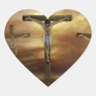 JESUS ON THE CROSS HEART STICKER