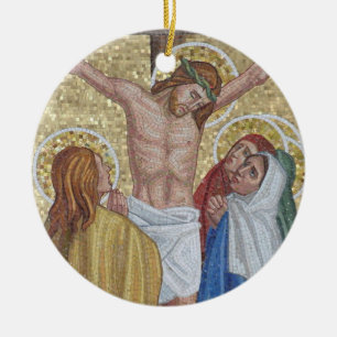 Jesus on the cross mosaic religious art ornament