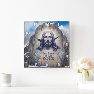Jesus on the Mountain: The Lord Is My Rock Square Wall Clock