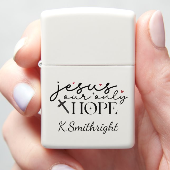 Jesus Our Only Hope Hearts Tee Zippo Lighter (In Hand)