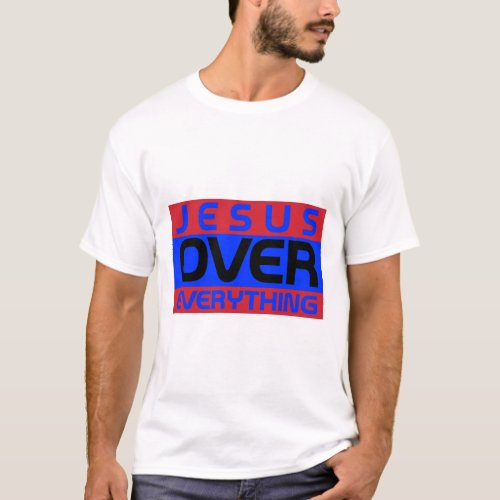 Jesus Over Everything Red Black and Blue T_Shirt