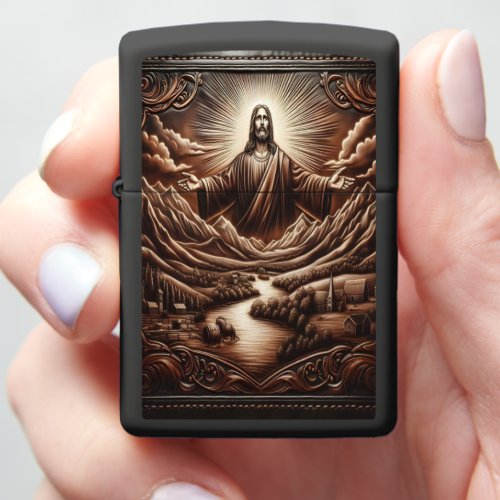 Jesus Over Mountains and River Zippo Lighter