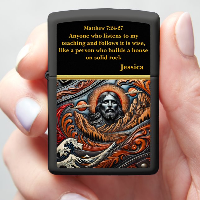 Jesus Over the Mountain Realms Zippo Lighter (In Hand)