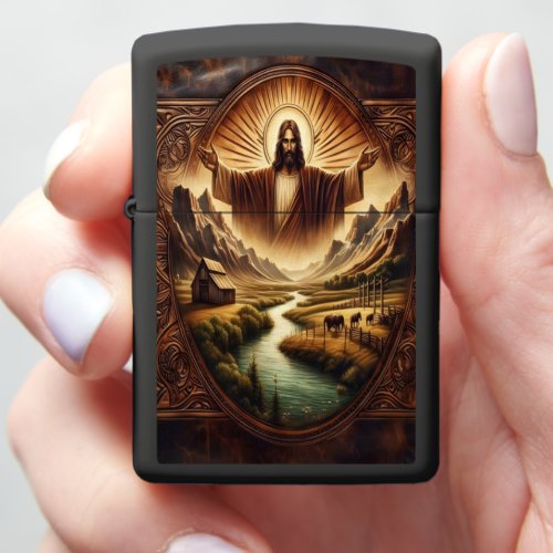 Jesus Over Valley Landscape Zippo Lighter