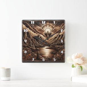 Jesus Overlooks Calm Dawn Mountain View Square Wall Clock
