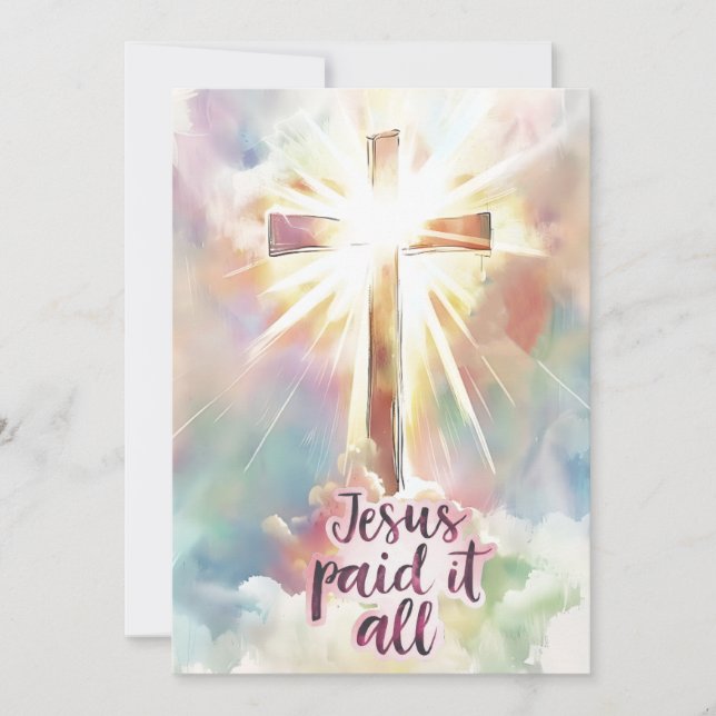 Jesus Paid It All Christian Hymn Easter Flat Card (Front)