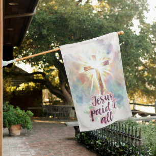 Jesus Paid It All Christian Hymn Easter House Flag