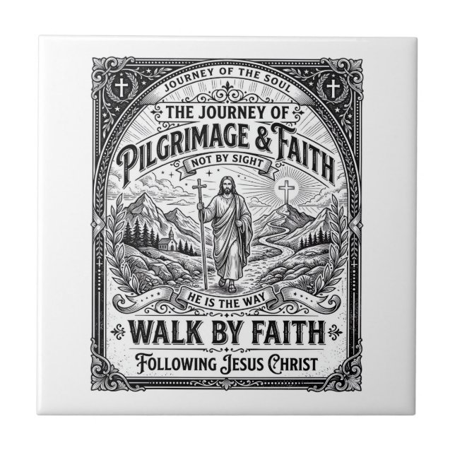 Jesus Pilgrimage Camino Holy Journey Ceramic Tile (Front)