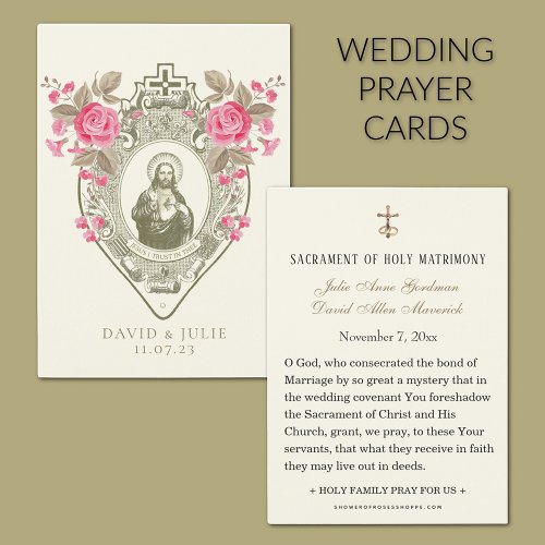 Jesus Pink Roses Religious Wedding Prayer Card