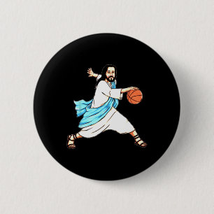 Jesus Play Basketball Fun Christmas Button
