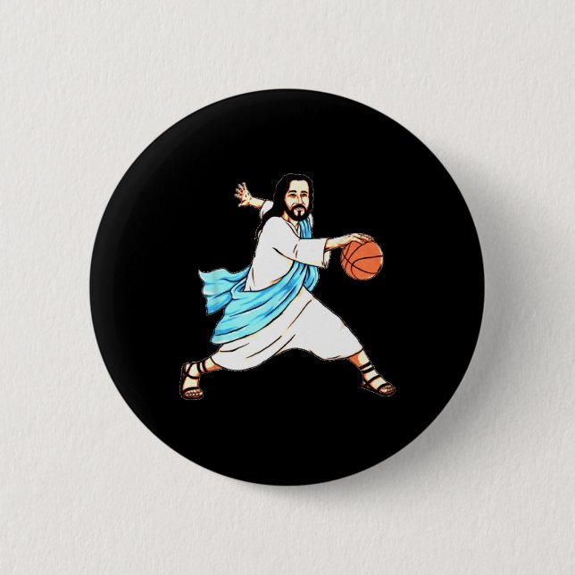 Jesus Play Basketball Fun Christmas  Button (Front)