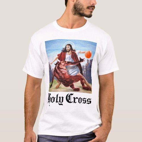Jesus Playing Basketball v Devil Crossing Up Satan T_Shirt