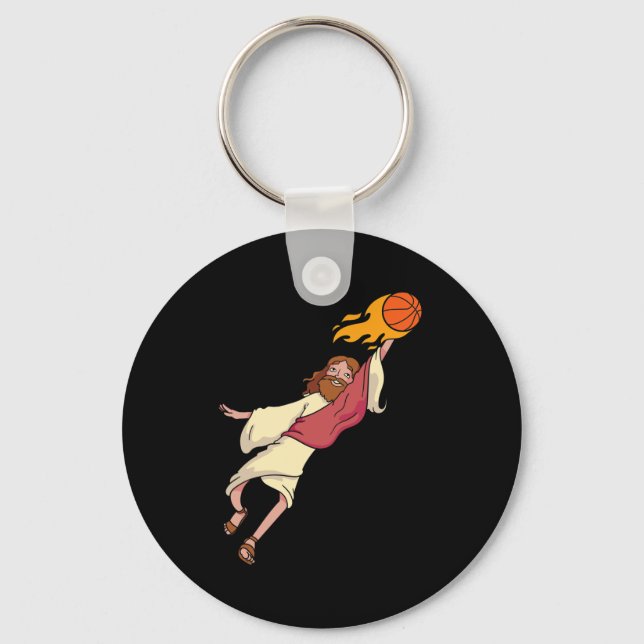 Jesus Playing Bysketbyll  Keychain (Front)