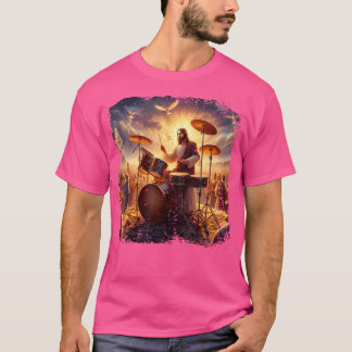 Jesus Playing Drums Christian Drummer Painting Dru T-Shirt
