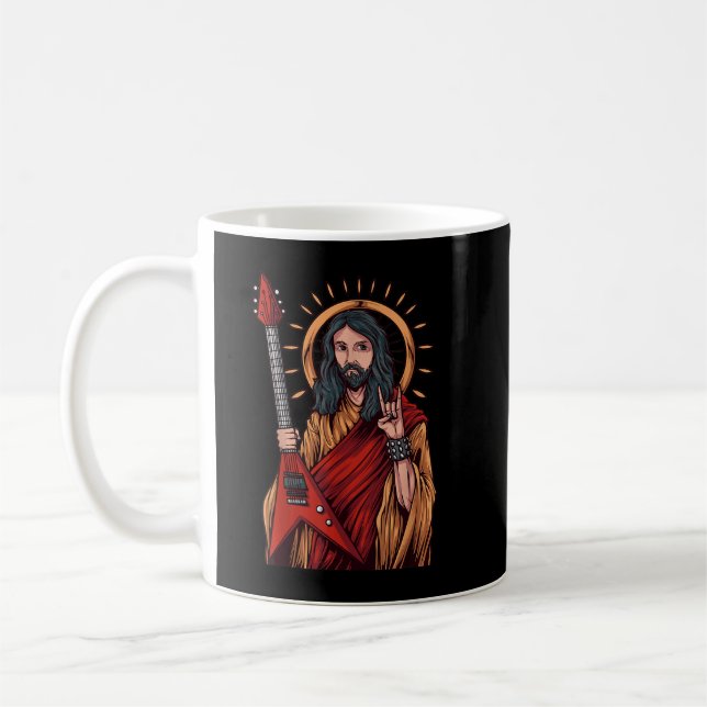Jesus Playing Heavy Metal Guitar Coffee Mug (Left)