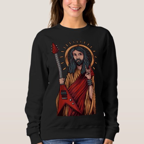 Jesus Playing Heavy Metal Guitar Sweatshirt