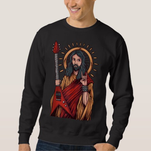 Jesus Playing Heavy Metal Guitar Sweatshirt
