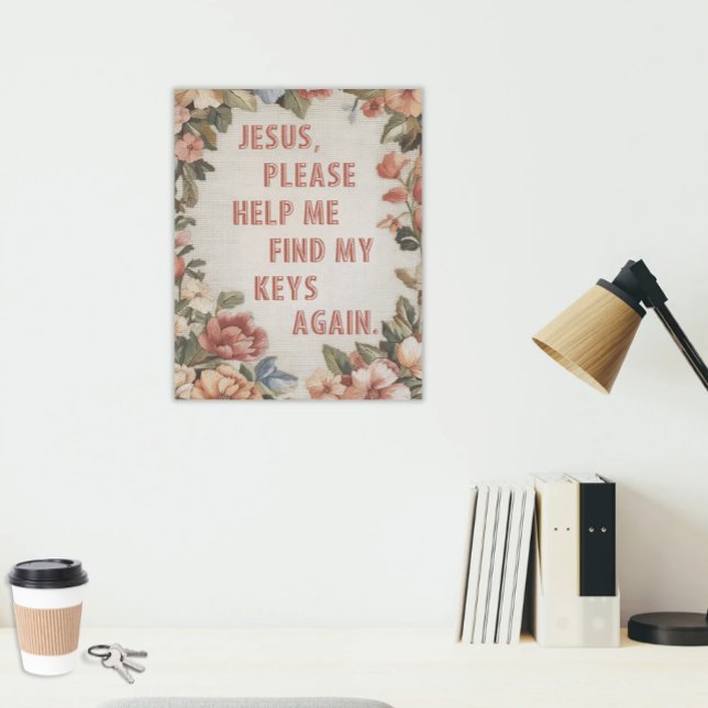 Jesus Please Help Me Find My Keys Again Funny Faux Canvas Print (Jesus Please Help Me Find My Keys Again Needlepoint Faux Wrapped Canvas Funny Art)