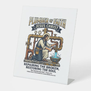 Jesus Plumber Graphic Tee Christian Art_1 Pedestal Sign