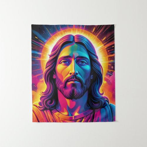 Jesus portrait in Neon Bold style Tapestry