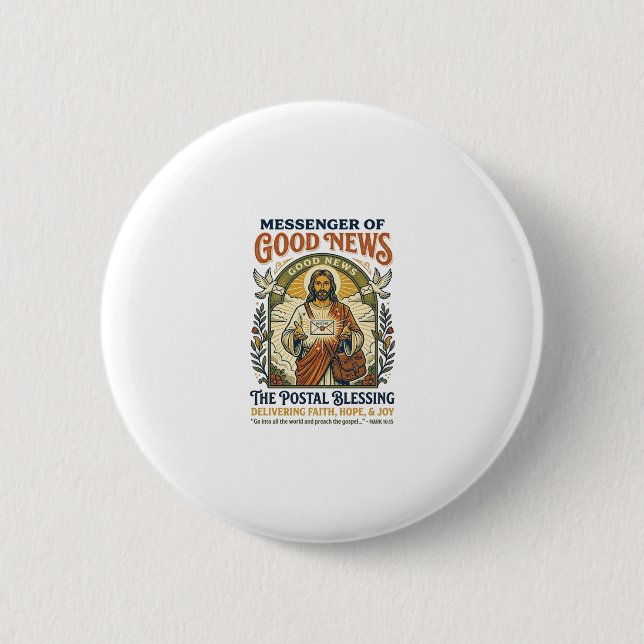 Jesus Postal Worker Delivery Shirt Faith Based Des Button (Front)