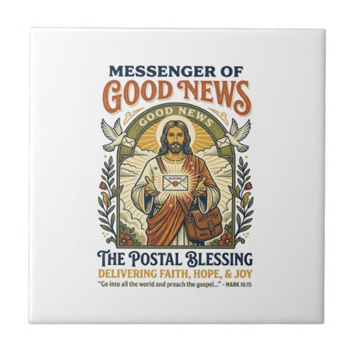 Jesus Postal Worker Delivery Shirt Faith Based Des Ceramic Tile