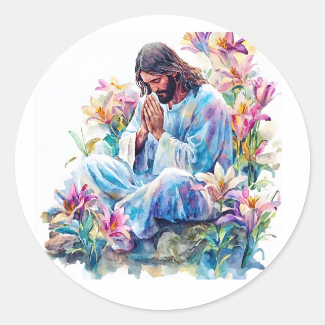 Jesus Prayer Modern Religious Catholic Art Classic Round Sticker (Front)