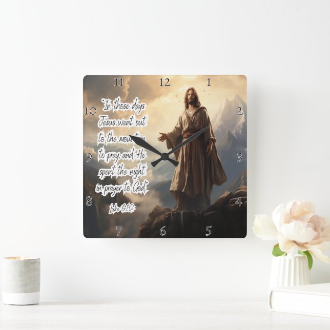 Jesus: Prayer, Mountain, Luke 6:12 Square Wall Clock (Home)