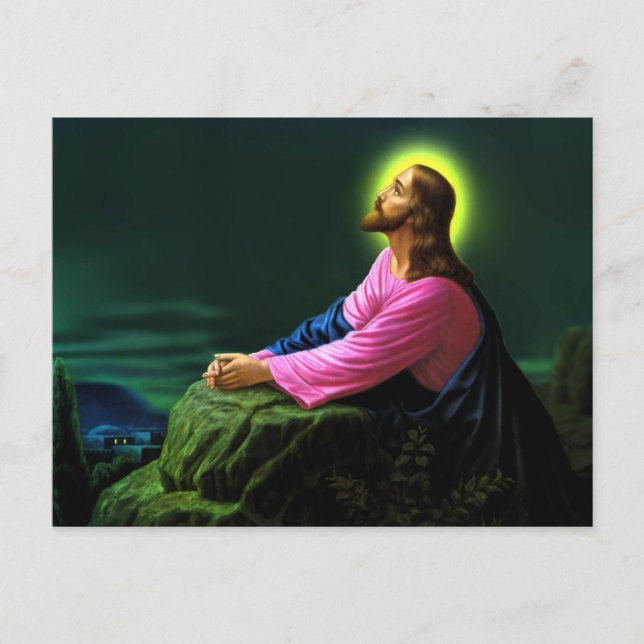 Jesus Praying Catholic Poster Greetingscard Postcard (Front)