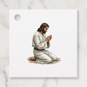 Jesus Praying Hands Vintage Engraving Faith Tee (4 Favor Tags