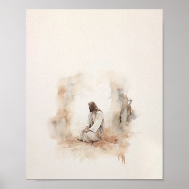 Jesus Praying - Modern Watercolor Christian  Poster (Front)