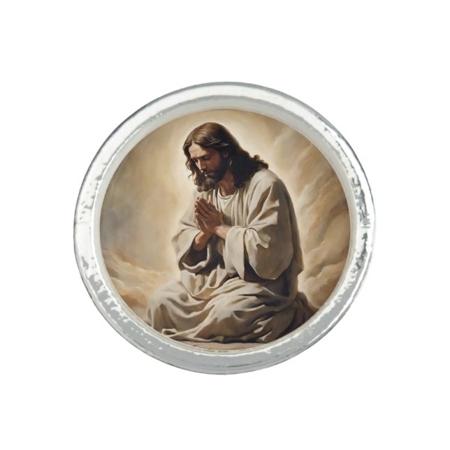 Jesus Praying Photo Ring (Front)