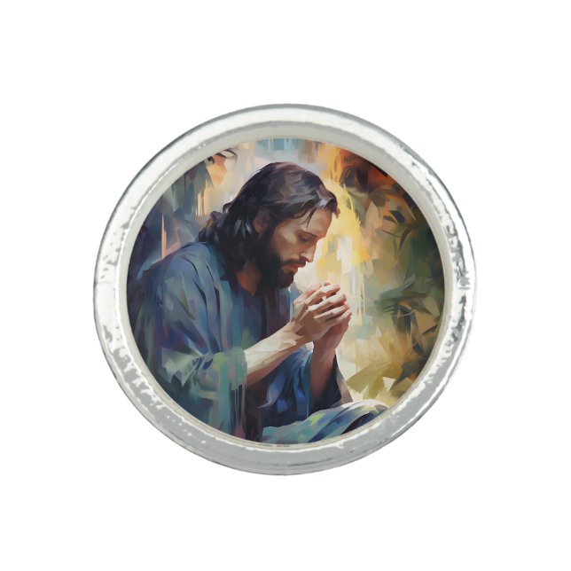 Jesus Praying Photo Ring (Front)
