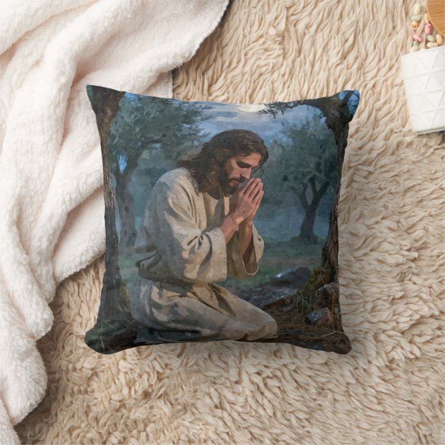 Jesus Praying Throw Pillow (Blanket)