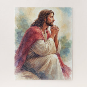 Jesus Praying Watercolor Art Christian Faith Jigsaw Puzzle