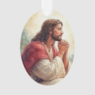 Jesus Praying Watercolor Art Christian Faith Ornament