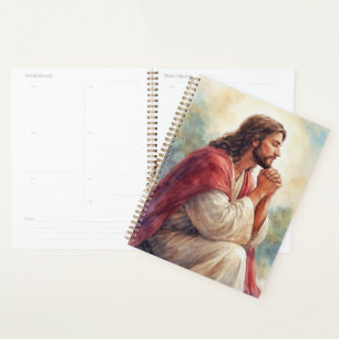 Jesus Praying Watercolor Art Christian Faith Planner