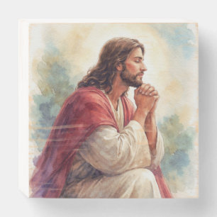 Jesus Praying Watercolor Art   Christian Faith  Wooden Box Sign