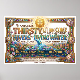 Jesus Promises River Of Living Water Flow Poster