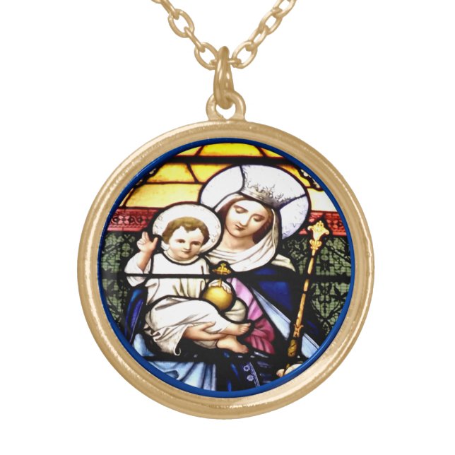 Jesus & Queen of Heaven  Stained Glass Necklace (Front)