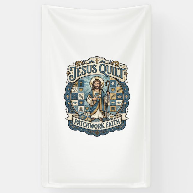 Jesus Quilt Patchwork Faith Jesus Quilt Patchwork  Banner (Vertical)