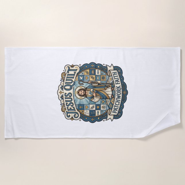 Jesus Quilt Patchwork Faith Jesus Quilt Patchwork  Beach Towel (Front)