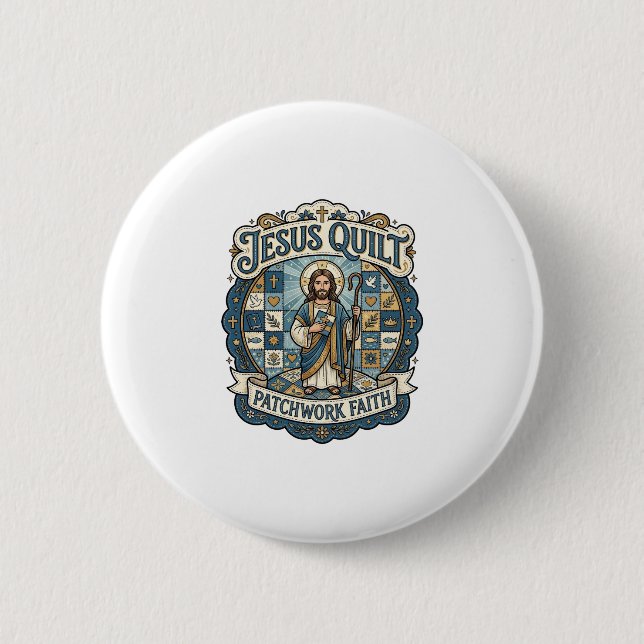 Jesus Quilt Patchwork Faith Jesus Quilt Patchwork  Button (Front)