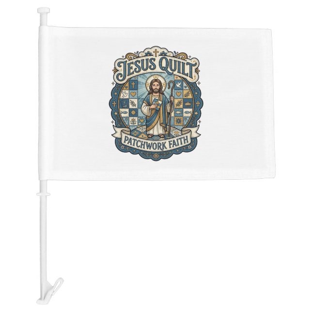 Jesus Quilt Patchwork Faith Jesus Quilt Patchwork  Car Flag (Front)